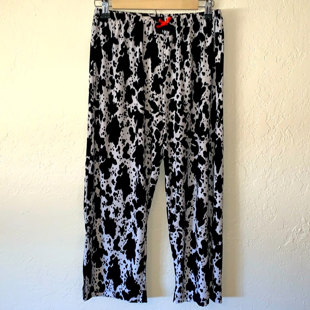 Vintage Kathryn Cow Print Cropped Pajama Pants L Black White Animal 90’s Y2K